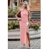 imagePRETTYGARDEN Womens Summer One Shoulder Long Formal Dresses Sleeveless Ruched Bodycon Wedding Guest Slit Maxi DressPink