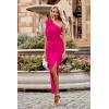 imagePRETTYGARDEN Womens Summer One Shoulder Long Formal Dresses Sleeveless Ruched Bodycon Wedding Guest Slit Maxi DressRose Red