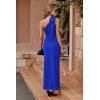 imagePRETTYGARDEN Womens Summer One Shoulder Long Formal Dresses Sleeveless Ruched Bodycon Wedding Guest Slit Maxi DressRoyal Blue