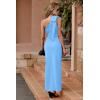 imagePRETTYGARDEN Womens Summer One Shoulder Long Formal Dresses Sleeveless Ruched Bodycon Wedding Guest Slit Maxi DressSky Blue