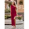 imagePRETTYGARDEN Womens Summer One Shoulder Long Formal Dresses Sleeveless Ruched Bodycon Wedding Guest Slit Maxi DressWine Red