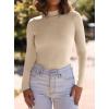 imagePRETTYGARDEN Womens Turtleneck Long Sleeve Shirts 2025 Fall Basic Tees Ribbed Fitted Tops Thermal Layering Knit Top ClothesApricot