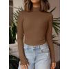 imagePRETTYGARDEN Womens Turtleneck Long Sleeve Shirts 2025 Fall Basic Tees Ribbed Fitted Tops Thermal Layering Knit Top ClothesBrown
