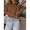 imagePRETTYGARDEN Womens Turtleneck Long Sleeve Shirts 2025 Fall Basic Tees Ribbed Fitted Tops Thermal Layering Knit Top ClothesBrown