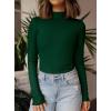 imagePRETTYGARDEN Womens Turtleneck Long Sleeve Shirts 2025 Fall Basic Tees Ribbed Fitted Tops Thermal Layering Knit Top ClothesDark Green