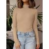 imagePRETTYGARDEN Womens Turtleneck Long Sleeve Shirts 2025 Fall Basic Tees Ribbed Fitted Tops Thermal Layering Knit Top ClothesKhaki