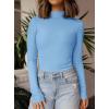 imagePRETTYGARDEN Womens Turtleneck Long Sleeve Shirts 2025 Fall Basic Tees Ribbed Fitted Tops Thermal Layering Knit Top ClothesLight Blue