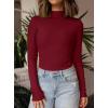 imagePRETTYGARDEN Womens Turtleneck Long Sleeve Shirts 2025 Fall Basic Tees Ribbed Fitted Tops Thermal Layering Knit Top ClothesWine Red
