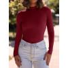 imagePRETTYGARDEN Womens Turtleneck Long Sleeve Shirts 2025 Fall Basic Tees Ribbed Fitted Tops Thermal Layering Knit Top ClothesWine Red