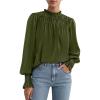 imagePRETTYGARDEN Blouses for Women Dressy Casual Fall Outfits 2025 Frill Neck Long Sleeve Shirts Satin Work Business Casual TopsArmy Green