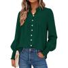 imagePRETTYGARDEN Fall Lantern Long Sleeve Shirts for Women 2025 Trendy Button Vneck Pullover Henley Tops Dressy Work BlousesDark Green