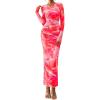 imagePRETTYGARDEN Fall Wedding Guest Dresses for Women 2025 Long Sleeve Ruched Sexy Bodycon Floral Mesh Cocktail Party Maxi DressYellow Pink Floral