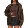 imagePRETTYGARDEN Faux Leather Jacket Women Bomber Motorcycle Zip Up Jackets Oversized Fall Fashion Outfits 2025 Winter CoatsBrown