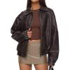 imagePRETTYGARDEN Faux Leather Jacket Women Bomber Motorcycle Zip Up Jackets Oversized Fall Fashion Outfits 2025 Winter CoatsDark Brown