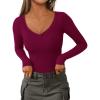 imagePRETTYGARDEN Long Sleeve Shirts for Women 2025 Fall Fashion V Neck Going Out Tops Slim Fit Basic Tees Y2K ClothesBurgundy