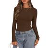 imagePRETTYGARDEN Long Sleeve Shirts for Women 2025 Fall Going Out Tops Casual Ribbed Knit Slim Fitted Basic Tees Y2K ClothesBrown