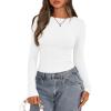 imagePRETTYGARDEN Long Sleeve Shirts for Women 2025 Fall Going Out Tops Casual Ribbed Knit Slim Fitted Basic Tees Y2K ClothesWhite