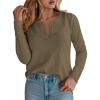 imagePRETTYGARDEN Long Sleeve Shirts for Women 2025 Fall V Neck Waffle Basic Tee Dressy Casual Winter Blouses Knit Tunic TopsArmy Green