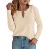 imagePRETTYGARDEN Long Sleeve Shirts for Women 2025 Fall V Neck Waffle Basic Tee Dressy Casual Winter Blouses Knit Tunic TopsBeige