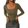 imagePRETTYGARDEN Long Sleeve Shirts for Women Fall Outfits 2025 Ribbed Basic Tees Scoop Neck Going Out Tops Fashion ClothingArmy Green