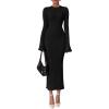 imagePRETTYGARDEN Sweater Dresses for Women 2025 Fall Bell Long Sleeve Crew Neck Bodycon Maxi Dress Winter Ribbed Knit OutfitsBlack