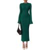 imagePRETTYGARDEN Sweater Dresses for Women 2025 Fall Bell Long Sleeve Crew Neck Bodycon Maxi Dress Winter Ribbed Knit OutfitsGreen