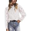 imagePRETTYGARDEN Tops for Women Trendy 2025 Fall Long Sleeve Blouses Dressy Casual Embroidered Eyelet Shirts Going Out OutfitsWhite