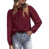imagePRETTYGARDEN Tops for Women Trendy 2025 Fall Long Sleeve Blouses Dressy Casual Embroidered Eyelet Shirts Going Out OutfitsWine Red