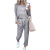 imagePRETTYGARDEN Women Fall 2 Piece Lounge Outfit Long Sleeve Tops High Waisted Jogger Pants Set Spring Travel Clothes TracksuitPatternedgrey