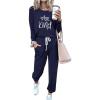 imagePRETTYGARDEN Women Fall 2 Piece Lounge Outfit Long Sleeve Tops High Waisted Jogger Pants Set Spring Travel Clothes TracksuitPatternednavy
