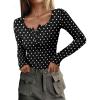 imagePRETTYGARDEN Womens 2025 Fall Long Sleeve Henley T Shirts Button Ribbed Knit Slim Fit Basic Tops Blouse Casual Outfits01 Small Polka Dot Black