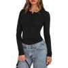 imagePRETTYGARDEN Womens Casual Long Sleeve Tops 2025 Fall Crew Neck Fitted Henley Shirts Basic Tee Blouse Knit Going Out OutfitsBlack