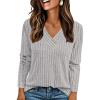 imagePRETTYGARDEN Womens Long Sleeve Shirts 2025 Fall Fashion Clothes Casual Ribbed V Neck Loose Tunic Tops Lightweight SweatersGrey