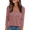 imagePRETTYGARDEN Womens Long Sleeve Shirts 2025 Fall Fashion Clothes Casual Ribbed V Neck Loose Tunic Tops Lightweight SweatersPink