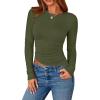 imagePRETTYGARDEN Womens Long Sleeve Shirts 2025 Fall Trendy Crewneck Slim Fit Asymmetrical Going Out Tops Ruched Tee Y2k ClothesArmy Green