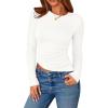 imagePRETTYGARDEN Womens Long Sleeve Shirts 2025 Fall Trendy Crewneck Slim Fit Asymmetrical Going Out Tops Ruched Tee Y2k ClothesWhite