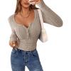 imagePRETTYGARDEN Womens Long Sleeve Tops 2025 Fall Fashion Henley Shirts Slim Fitted Ribbed Knit Tees Blouses Going Out OutfitsLight Khaki