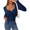 imagePRETTYGARDEN Womens Long Sleeve Tops 2025 Fall Fashion Henley Shirts Slim Fitted Ribbed Knit Tees Blouses Going Out OutfitsNavy Blue