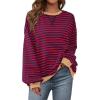 imagePRETTYGARDEN Womens Striped Oversized Sweatshirt Color Block Crew Neck Long Sleeve Casual Loose Pullover Top Y2K ClothesRed Navy