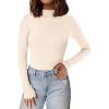 imagePRETTYGARDEN Womens Turtleneck Long Sleeve Shirts 2025 Fall Basic Tees Ribbed Fitted Tops Thermal Layering Knit Top ClothesBeige