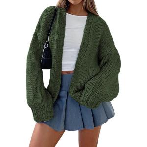 imagePRETTYGARDEN Cardigan Sweaters for Women Trendy Fall Fashion 2025 Long Sleeve Chunky Knit Cardigans Winter Clothing OutfitsArmy Green