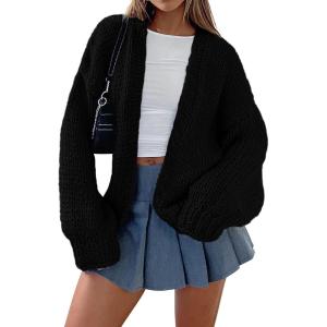 imagePRETTYGARDEN Cardigan Sweaters for Women Trendy Fall Fashion 2025 Long Sleeve Chunky Knit Cardigans Winter Clothing OutfitsBlack