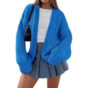 imagePRETTYGARDEN Cardigan Sweaters for Women Trendy Fall Fashion 2025 Long Sleeve Chunky Knit Cardigans Winter Clothing OutfitsBlue