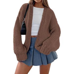imagePRETTYGARDEN Cardigan Sweaters for Women Trendy Fall Fashion 2025 Long Sleeve Chunky Knit Cardigans Winter Clothing OutfitsCoffee