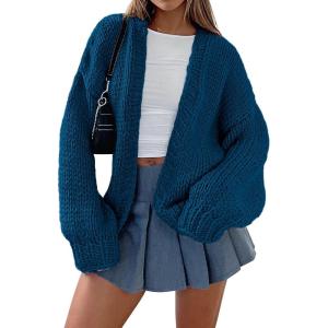 imagePRETTYGARDEN Cardigan Sweaters for Women Trendy Fall Fashion 2025 Long Sleeve Chunky Knit Cardigans Winter Clothing OutfitsDark Blue
