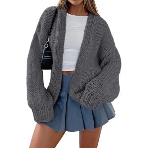 imagePRETTYGARDEN Cardigan Sweaters for Women Trendy Fall Fashion 2025 Long Sleeve Chunky Knit Cardigans Winter Clothing OutfitsDark Grey