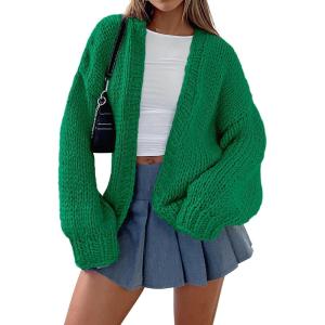 imagePRETTYGARDEN Cardigan Sweaters for Women Trendy Fall Fashion 2025 Long Sleeve Chunky Knit Cardigans Winter Clothing OutfitsGreen