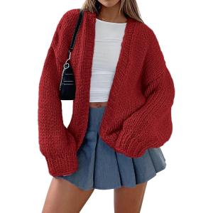 imagePRETTYGARDEN Cardigan Sweaters for Women Trendy Fall Fashion 2025 Long Sleeve Chunky Knit Cardigans Winter Clothing OutfitsJujube Red