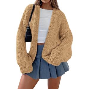 imagePRETTYGARDEN Cardigan Sweaters for Women Trendy Fall Fashion 2025 Long Sleeve Chunky Knit Cardigans Winter Clothing OutfitsKhaki