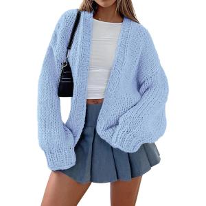 imagePRETTYGARDEN Cardigan Sweaters for Women Trendy Fall Fashion 2025 Long Sleeve Chunky Knit Cardigans Winter Clothing OutfitsLight Blue